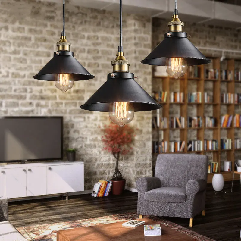 Home Improvement Years - อเมริกันย้อนยุค LED E27 จี้แสงกรวยเรียบง่ายปรับปรุงบ้านเหล็กตกแต่งสําหรับร้านอาหารร้านกาแฟโคมไฟจี้